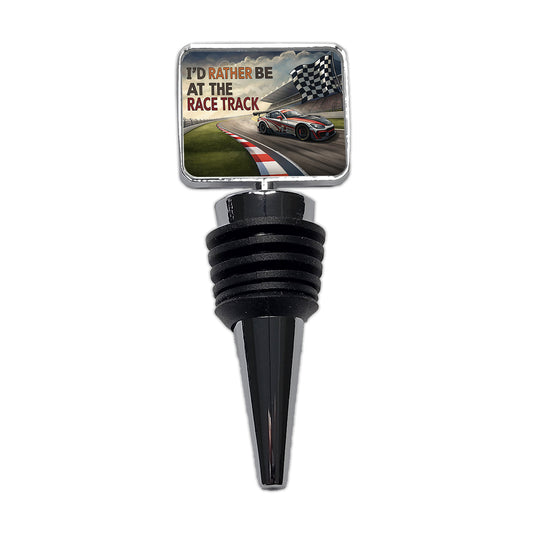I'd Rather Be At The Race Track Checkered Flag Wine Bottle Stopper