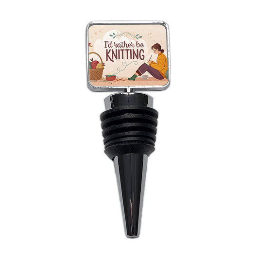 I'd Rather Be Knitting Basket of Yarn Wine Bottle Stopper