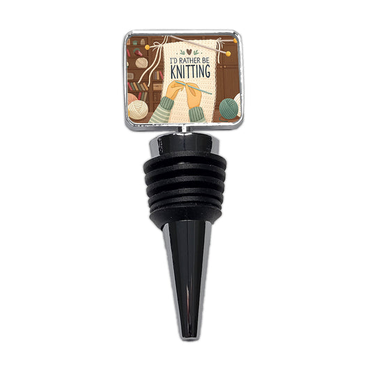 I'd Rather Be Knitting Knit Yarn Needles Wine Bottle Stopper