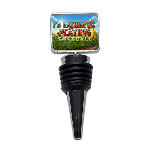 I'd Rather Be Playing Softball Wine Bottle Stopper