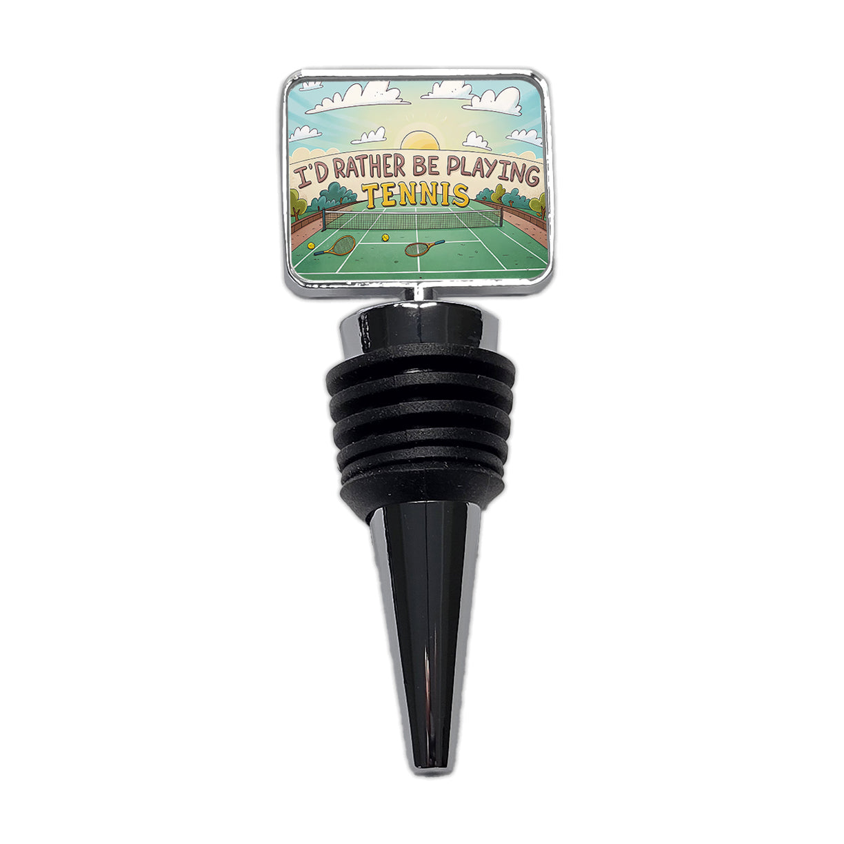 I'd Rather Be Playing Tennis Cartoon Court Wine Bottle Stopper