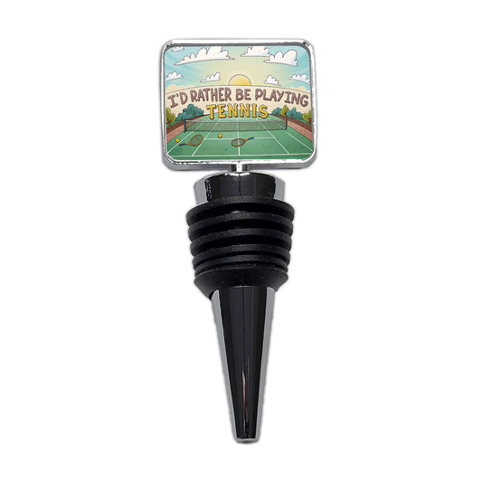 I'd Rather Be Playing Tennis Cartoon Court Wine Bottle Stopper