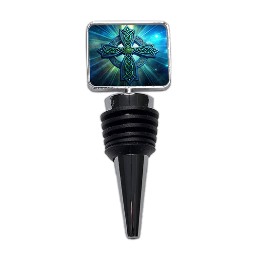 Irish Celtic Christian Cross Blue Green Wine Bottle Stopper