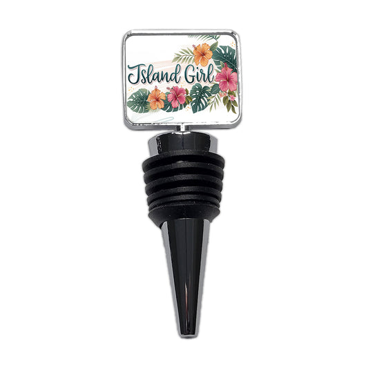 Island Girl Tropical Hibiscus Flowers Wine Bottle Stopper
