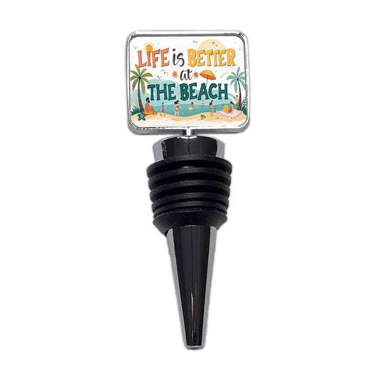 Life Is Better At The Beach Cartoon Wine Bottle Stopper