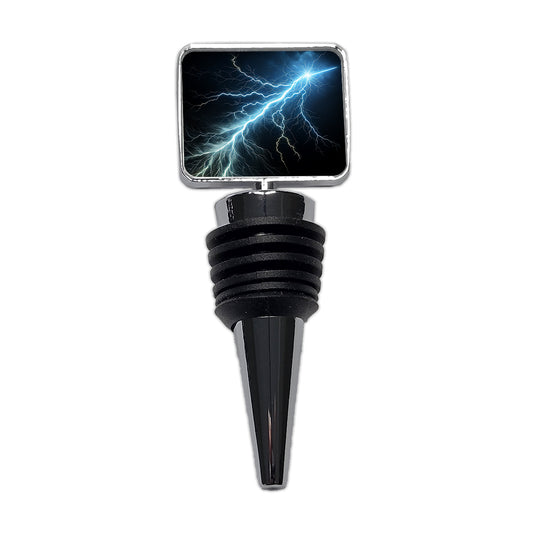 Lightning Bolt Strike at Night Wine Bottle Stopper