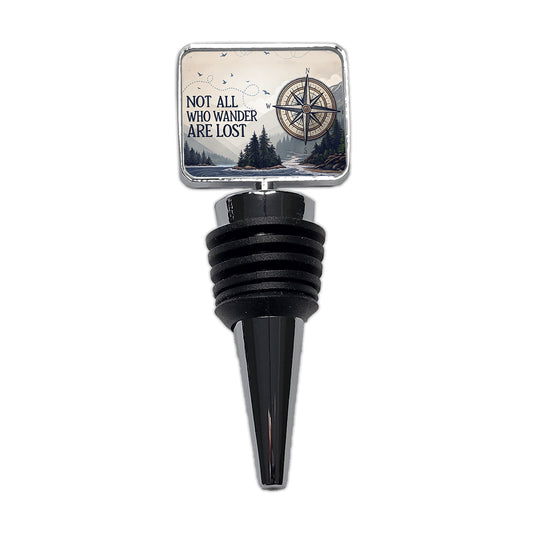 Not All Who Wander Are Lost Compass Hiking Wine Bottle Stopper