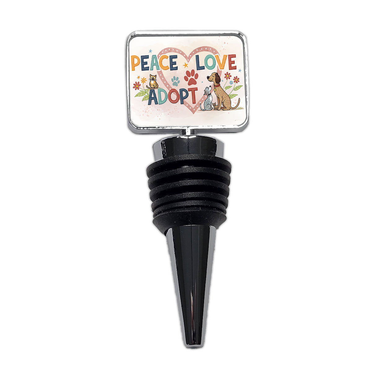 Peace Love Adopt Pet Adoption Rescue Wine Bottle Stopper