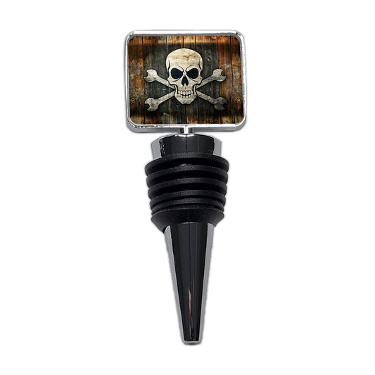 Pirate Skull And Crossbones Jolly Roger Rustic Planks Wine Bottle Stopper