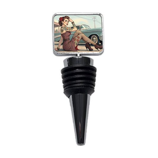Rockabilly Retro 50's Pin-Up Girl With Tattoos Wine Bottle Stopper