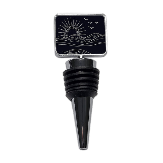 Sunrise And Ocean Wave Outline Illustration Wine Bottle Stopper