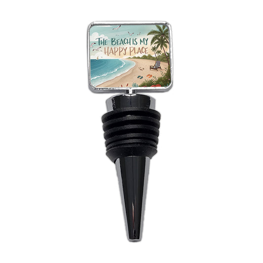 The Beach Is My Happy Place Funny Tropical Wine Bottle Stopper