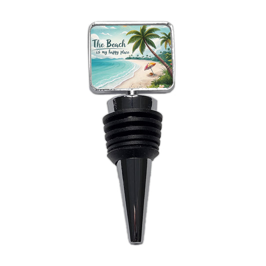 The Beach Is My Happy Place Tropical Wine Bottle Stopper