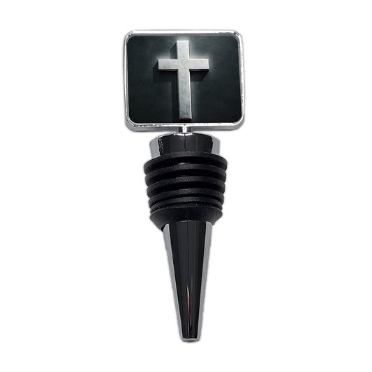 White Cross On Dark Background Religious Wine Bottle Stopper