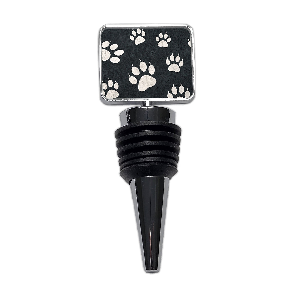 White Paw Prints On Black Pattern Wine Bottle Stopper