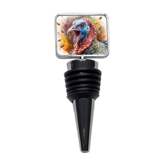 Angry Male Tom Gobbler Turkey Watercolor Wine Bottle Stopper
