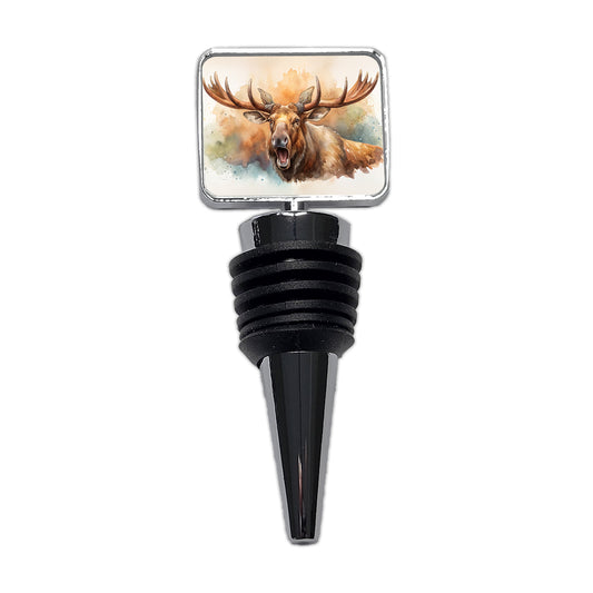 Angry Moose Watercolor Wine Bottle Stopper