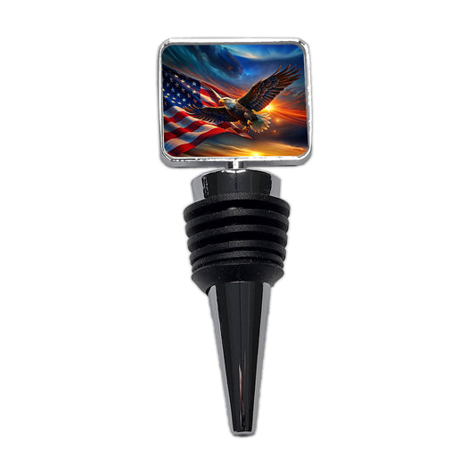 Awesome Patriotic American Flag and Flying Bald Eagle Wine Bottle Stopper