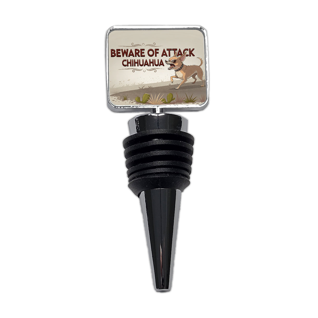 Beware Of Attack Chihuahua Dog Funny Wine Bottle Stopper