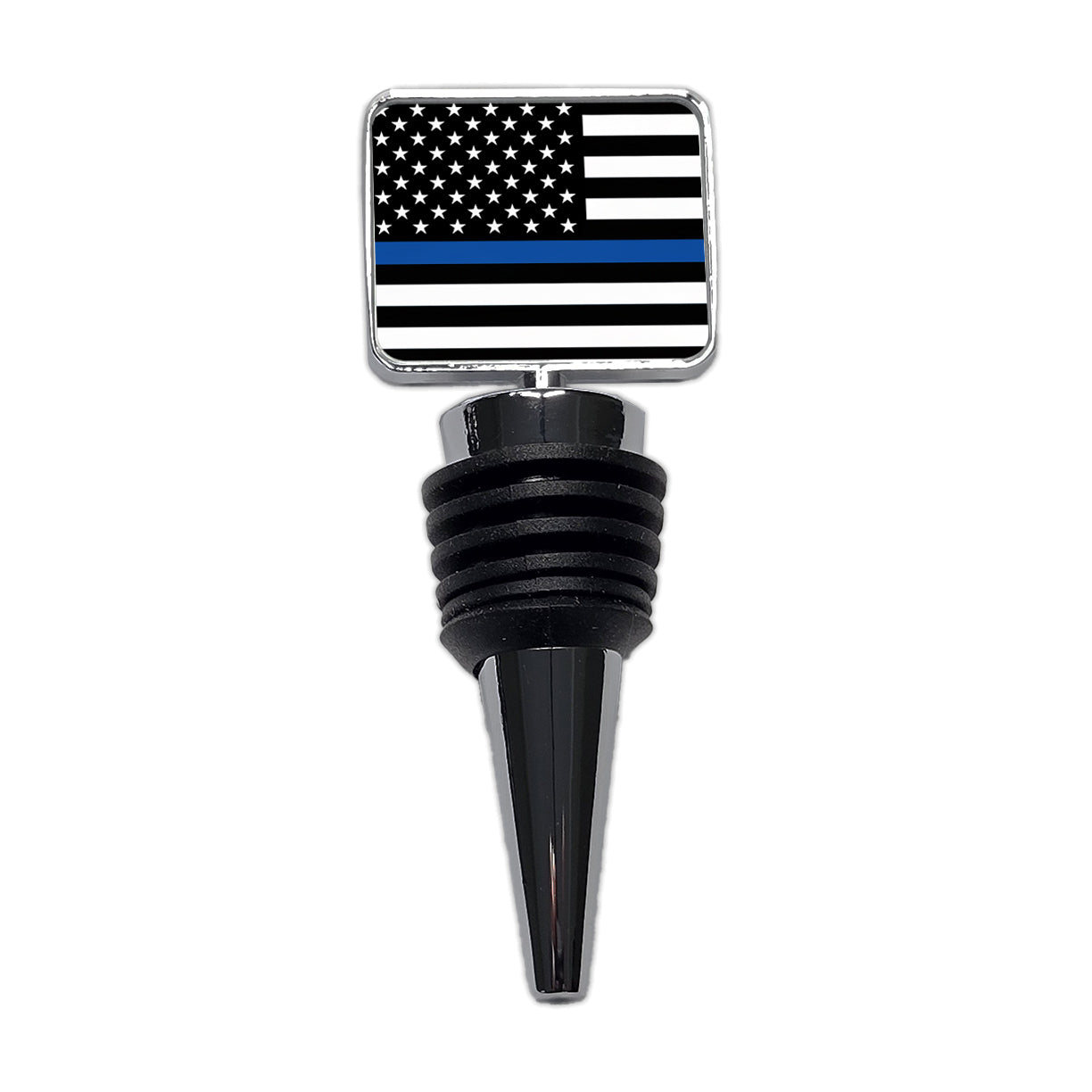 Black and White Thin Blue Line Police American Flag Wine Bottle Stopper