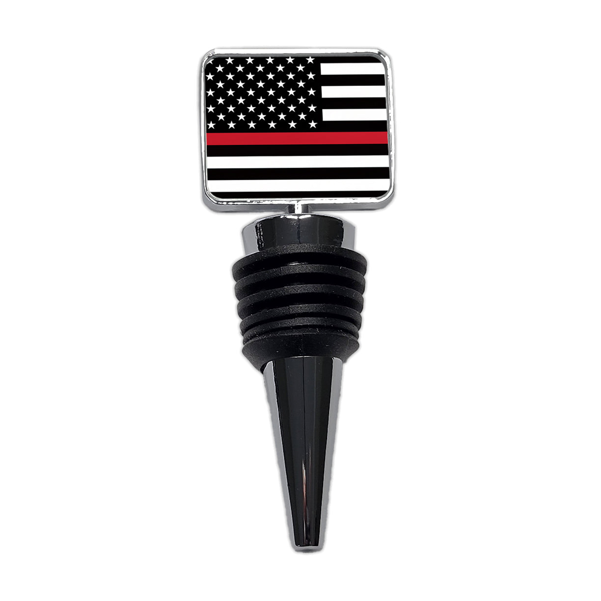Black and White Thin Red Line Firefighter American Flag Wine Bottle Stopper