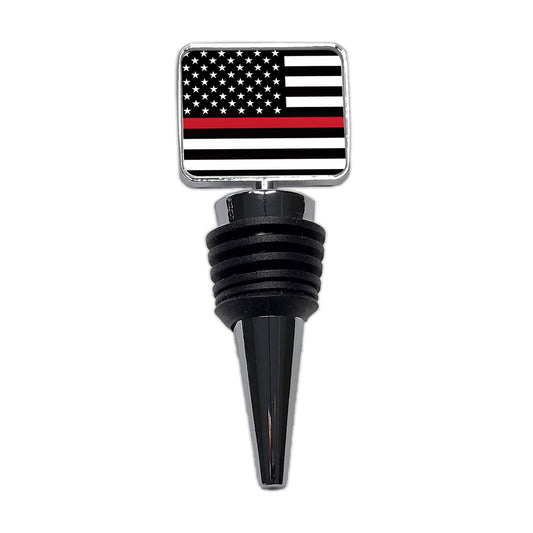 Black and White Thin Red Line Firefighter American Flag Wine Bottle Stopper