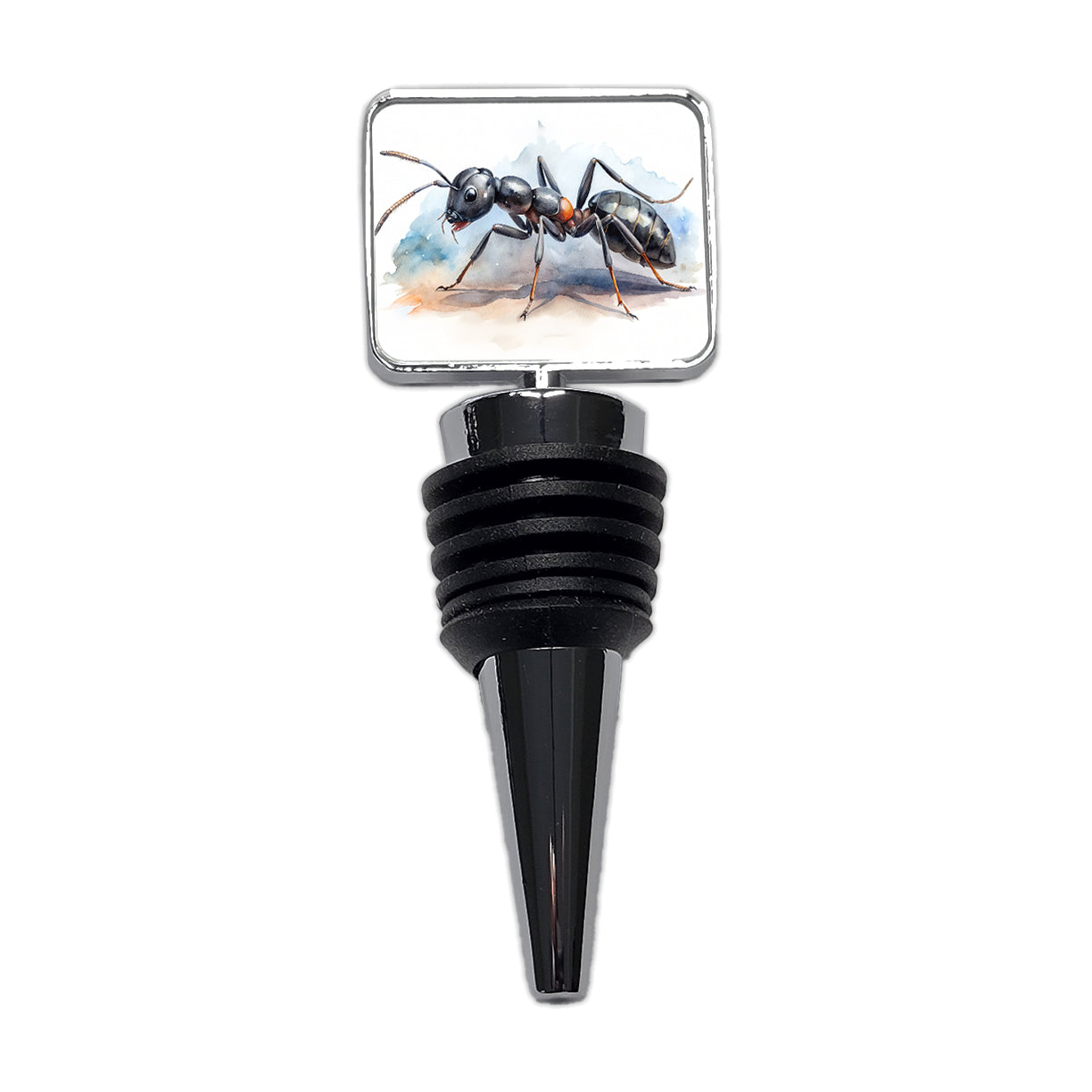 Black Carpenter Ant Watercolor Wine Bottle Stopper