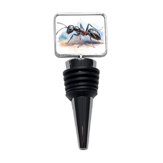 Black Carpenter Ant Watercolor Wine Bottle Stopper