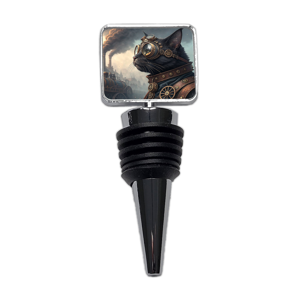 Black Cat Steampunk Wine Bottle Stopper
