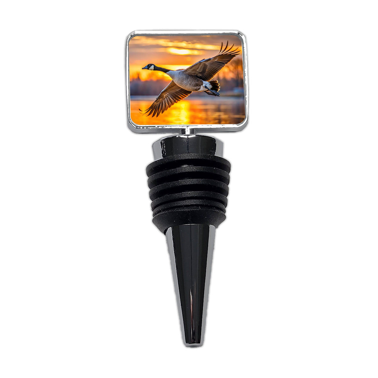 Canada Canadian Goose In Flight At Sunset Wine Bottle Stopper