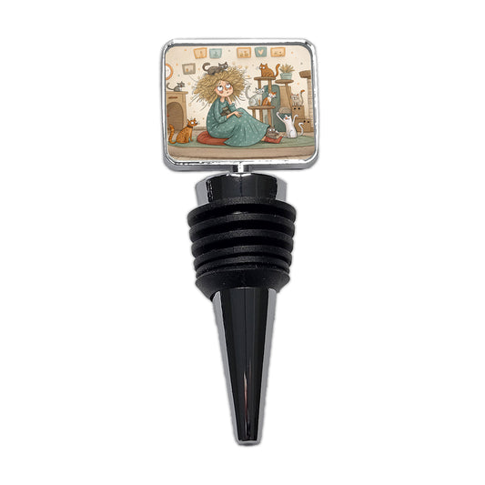 Cartoon of Crazy Cat Lady Home Wine Bottle Stopper