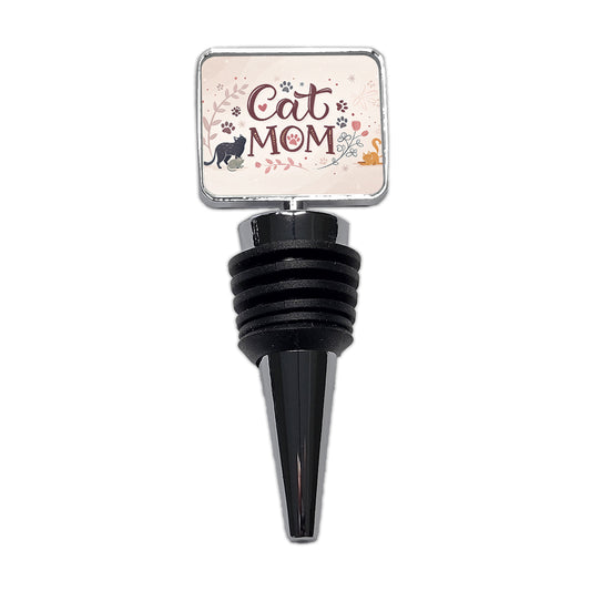 Cat Mom Floral Paw Prints Wine Bottle Stopper