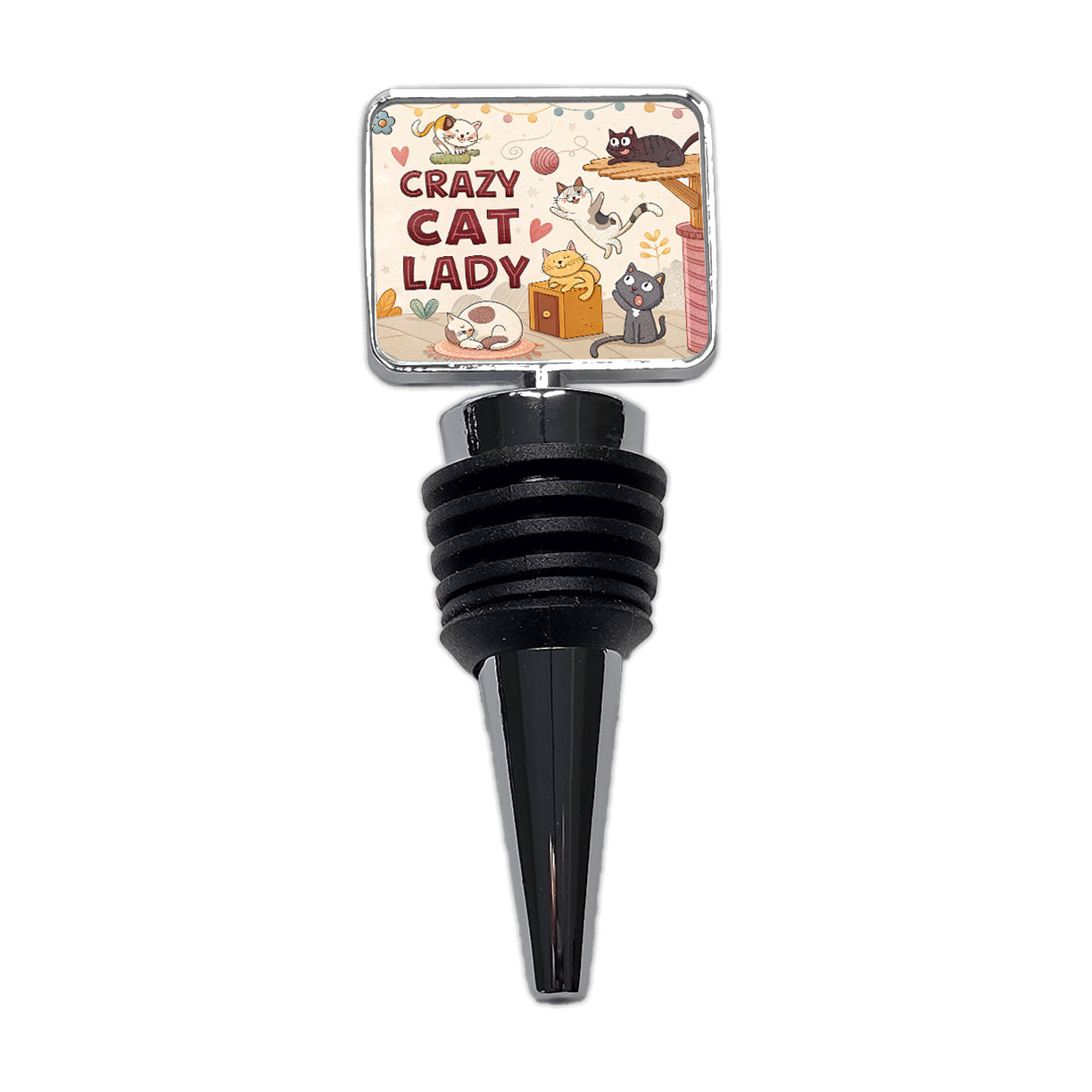 Crazy Cat Lady Funny Cartoon Wine Bottle Stopper