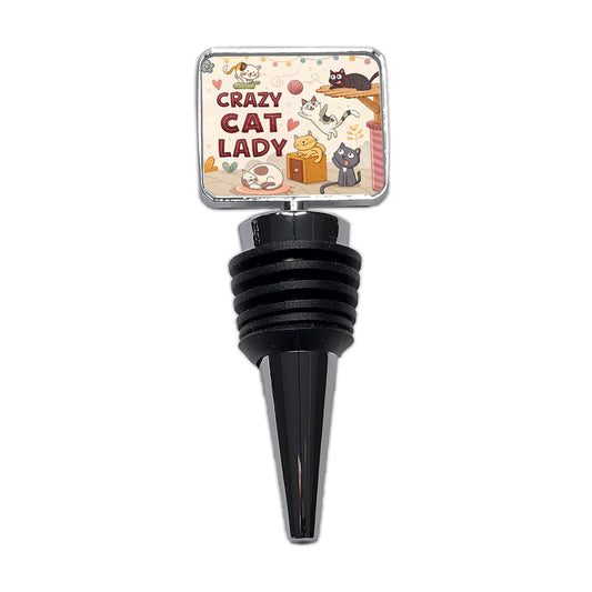Crazy Cat Lady Funny Cartoon Wine Bottle Stopper