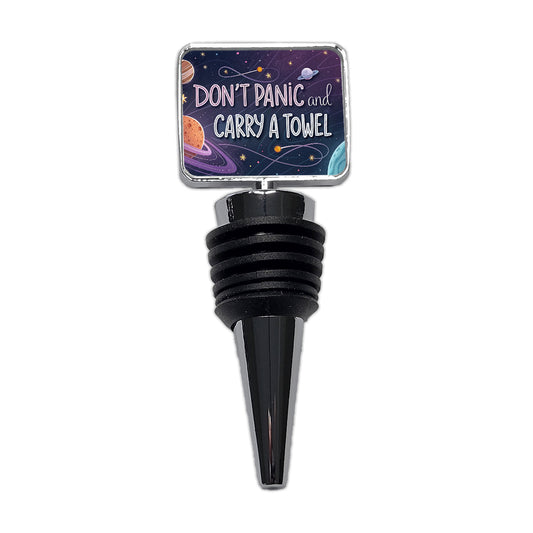 Don't Panic And Carry A Towel Funny Sci-Fi Wine Bottle Stopper