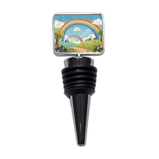 Double Rainbow Cartoon Illustration Wine Bottle Stopper