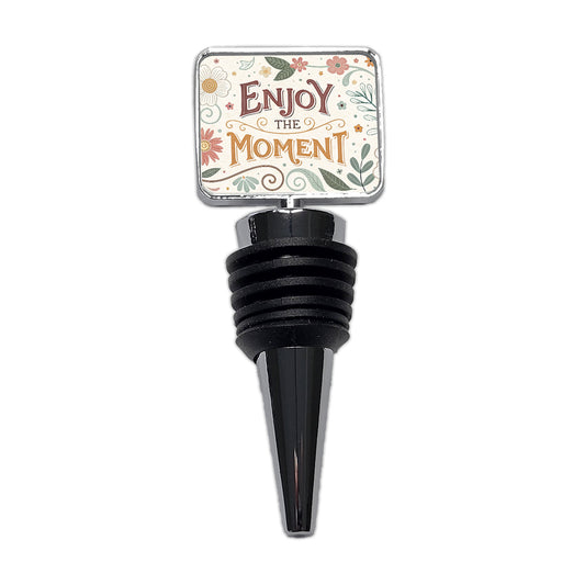 Enjoy The Moment Retro Floral Inspirational Wine Bottle Stopper