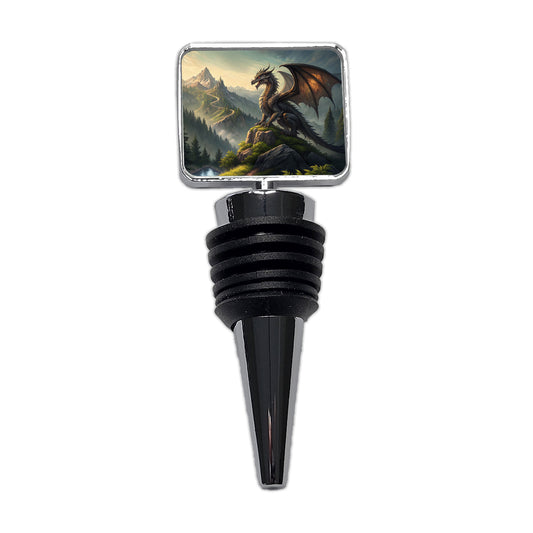 Fantasy Dragon on Mountain Illustration Wine Bottle Stopper