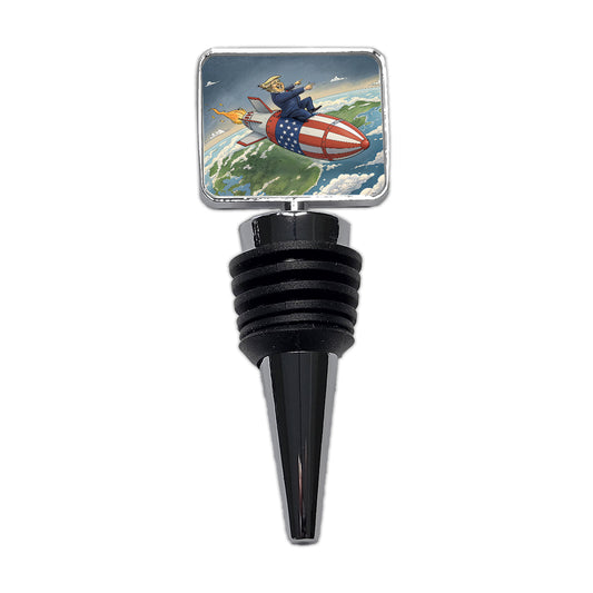 Funny Donald Trump Riding American Flag Missile Wine Bottle Stopper