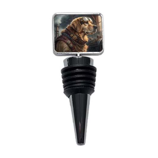 Golden Retriever Dog Steampunk Wine Bottle Stopper