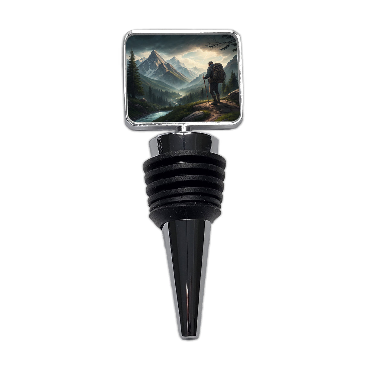 Man Hiking In The Mountains Wine Bottle Stopper