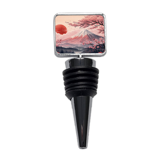 Mount Fuji With Cherry Blossoms Rising Sun Japanese Illustration Wine Bottle Stopper