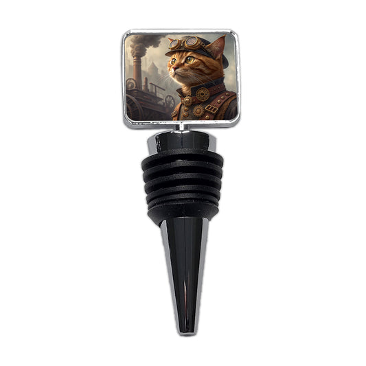 Orange Tabby Cat Steampunk Wine Bottle Stopper