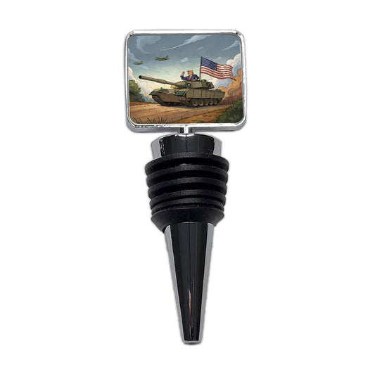 Patriotic Donald Trump Driving M1 Abrams Tank Funny Wine Bottle Stopper