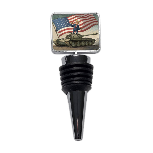 Patriotic Donald Trump Standing On Tank Funny Wine Bottle Stopper