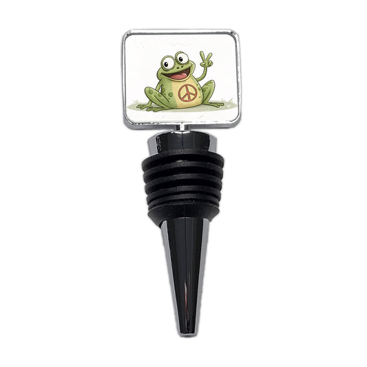 Peace Sign Frog Cartoon Wine Bottle Stopper