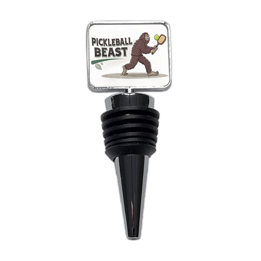 Pickleball Beast Funny Bigfoot Holding Paddle Wine Bottle Stopper