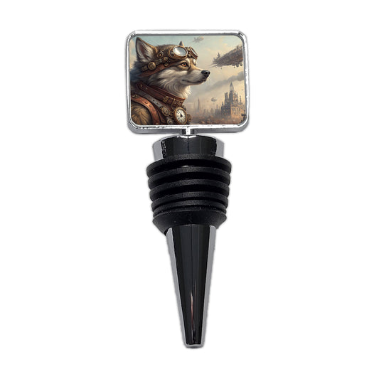 Pomsky Dog Steampunk Wine Bottle Stopper