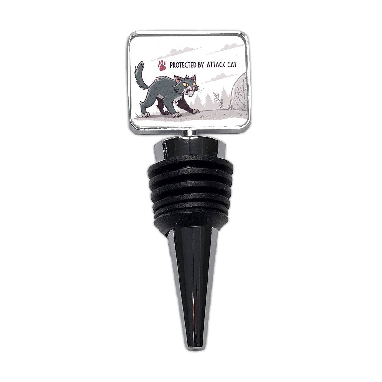 Protected By Attack Cat Funny Wine Bottle Stopper