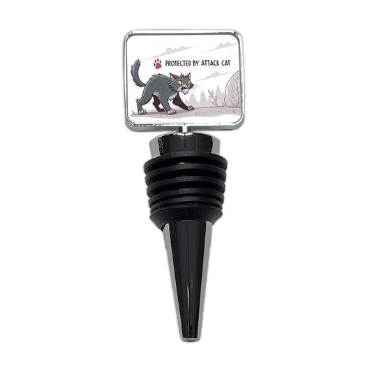 Protected By Attack Cat Funny Wine Bottle Stopper